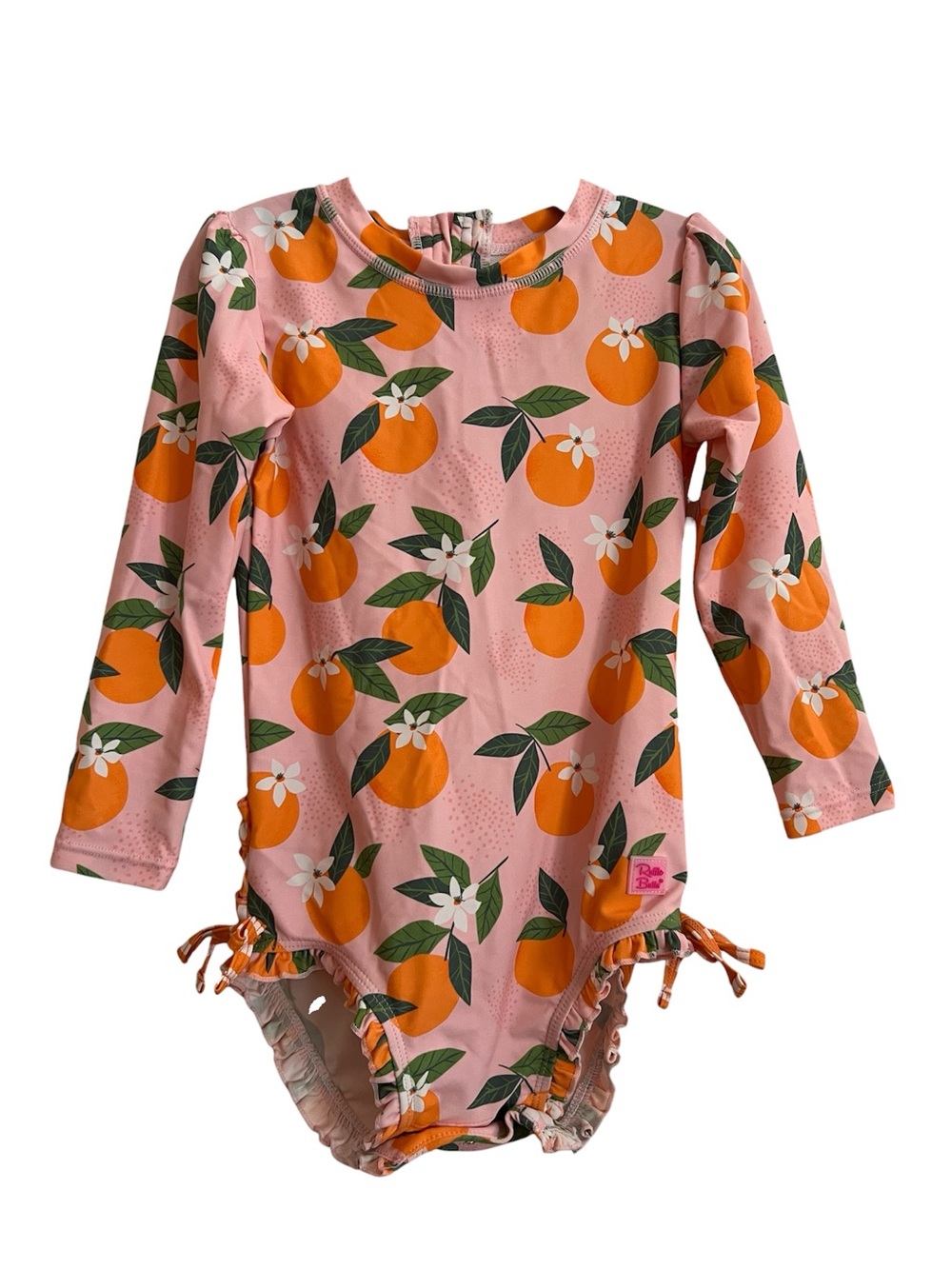 Ruffle Butts Pink and Orange Floral-Tie Long Sleeve Swimsuit